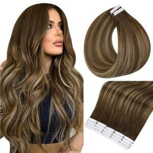 Full Shine Invisible Tape in Hair Extensions Human Hair 18 Inch Tape ins Brown